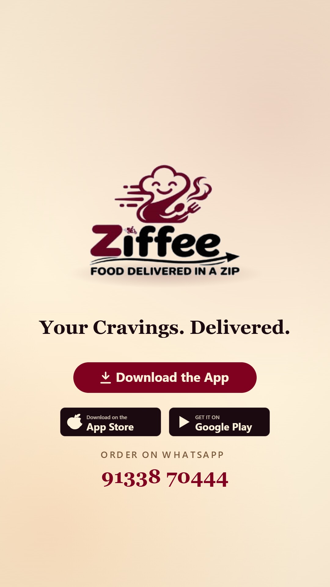 ZIFFEE promo still: the ZIFFEE app on a phone with a delivery rider on a scooter.